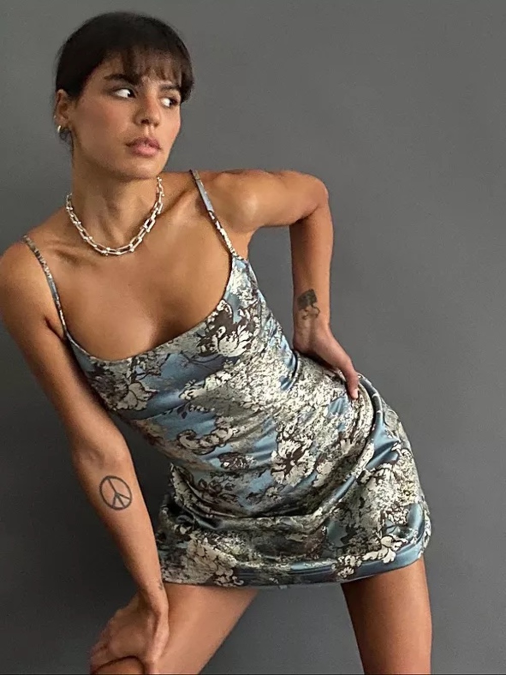 Urban Outfitters Monette Jacquard Mini Party Dress Blue Metallic Size M